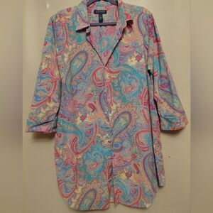 Lauren RALPH Lauren Long Jacket Paisley Print Monogram W Large Preowned EUC